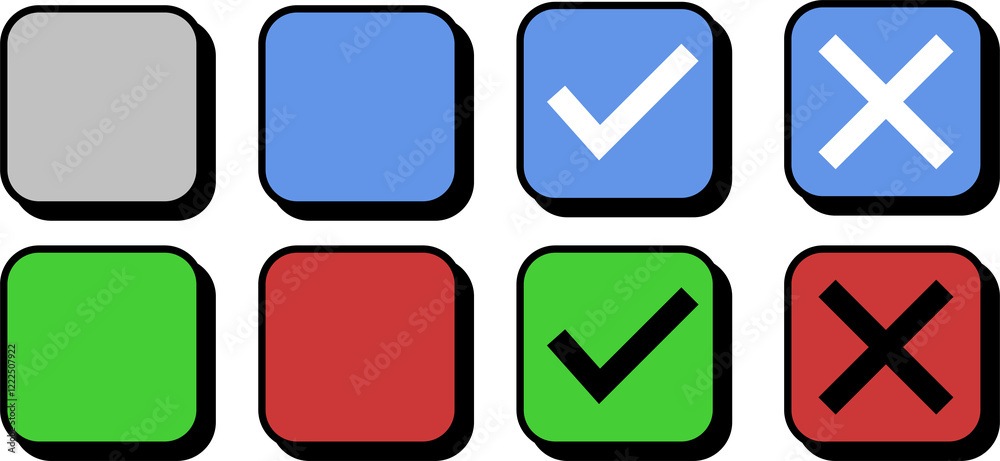 Set of Volumetric Buttons with Check Marks and Crosses Yes or No, Correct or Wrong, Voting | High Resolution, Clip Art, Isolated on Transparent Background Set of Volumetric Buttons with Check Marks and Crosses Yes or No, Correct or Wrong, Voting | High Resolution, Clip Art, Isolated on Transparent Background