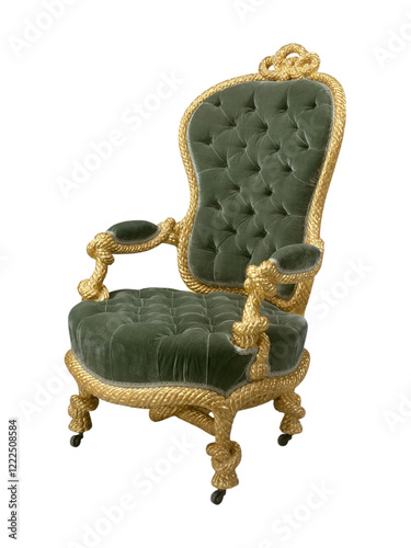 Green Velvet Armchair with Gold Rope by A. M. E. Fournier photo