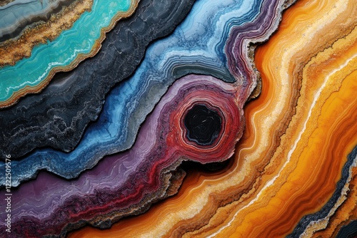 This stunning image showcases a vibrant abstract agate stone pattern, featuring swirling colors like turquoise, orange, and purple that captivate the viewer's attention.