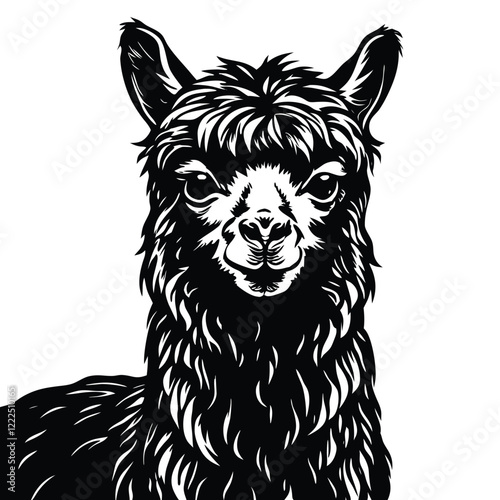  alpaca Black and white vector illustration animal silhouette
