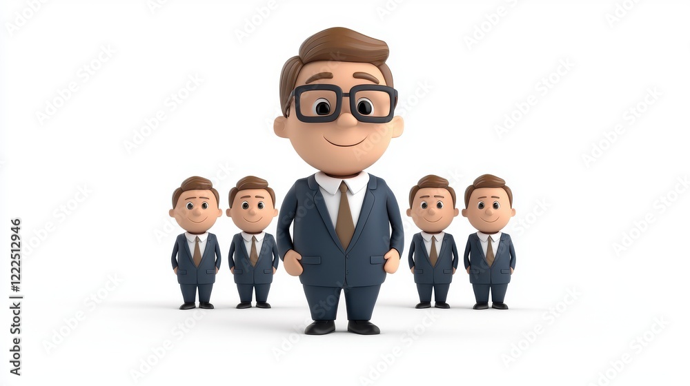 Playful Cartoon Business Leader With Team In 3D Render Playful Cartoon Business Leader With Team In 3D Render