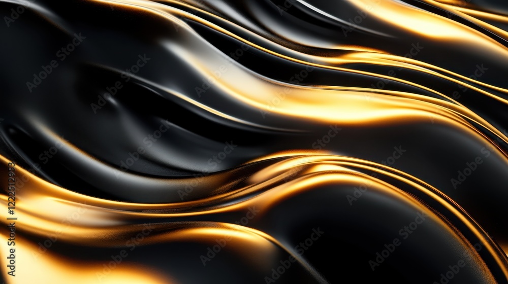Abstract Black and Gold Wavy Metallic Texture Background.