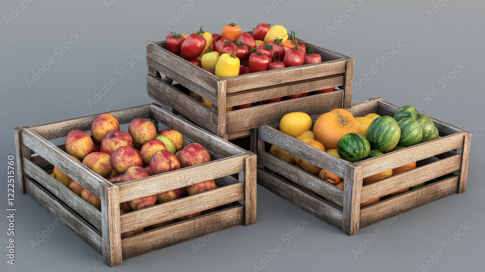 White empty wooden crate box for fruit and vegetable storage. Realistic 3d vector set of three angle of view on blank container mockup with wood texture. Farm and shop warehouse timber basket case.