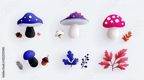 Colorful Autumn Mushroom and Leaf Illustrations