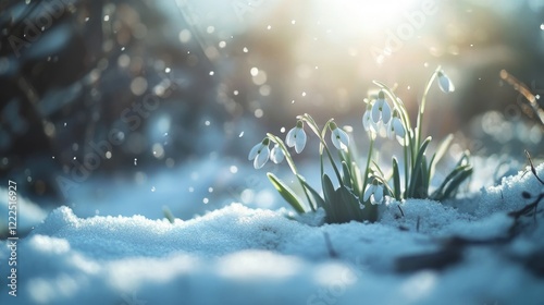 Wallpaper Mural white snowdrop flowers blooming outdoors in snow Torontodigital.ca