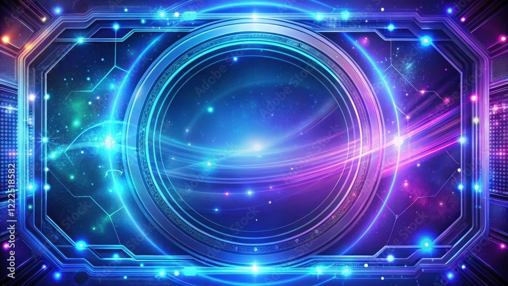 Futuristic Interface Design Abstract Circular Portal with Vibrant Neon Lights and Cosmic Background Futuristic Interface Design Abstract Circular Portal with Vibrant Neon Lights and Cosmic Background