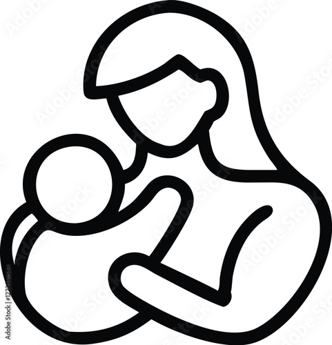 Simple line drawing, heart shape, mother and child silhouette, nurturing embrace, minimalist design, black and white, iconic logo style, maternal love symbol, caring gesture, abstract family represent