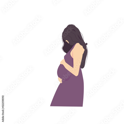 Pregnant woman, future mom,  concept illustration in cute vector style. Healthcare, pregnancy. Flat vector illustration isolated on white.