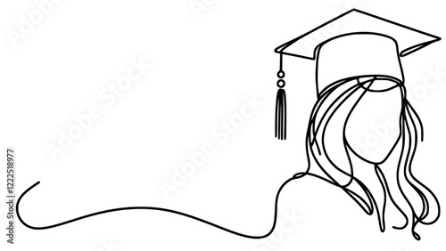 One continuous line drawing of a woman with her hat and toga