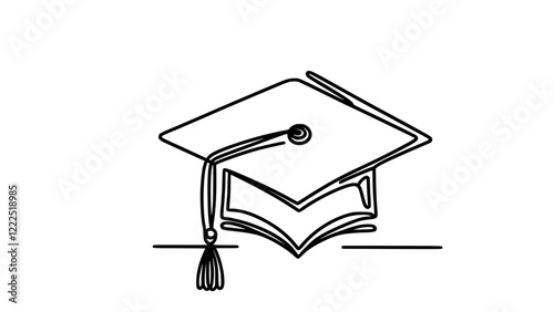 cap and diploma, Continuous one-line drawing of toga cap