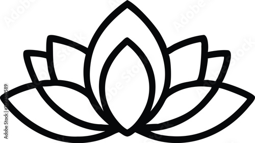 Foto Minimalist lotus flower, black and white line drawing, symmetrical design, iconi