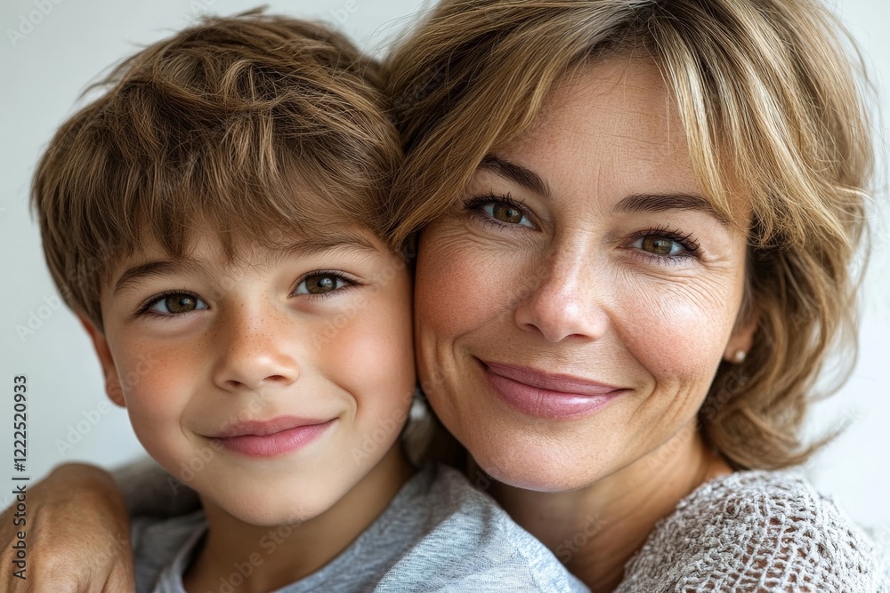 Mother and son smiling together in a warm and intimate moment at home during the afternoon Mother and son smiling together in a warm and intimate moment at home during the afternoon