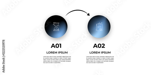 Modern Business Infographic with Gradient Circular Icons – 2 Steps Workflow Template with arrows