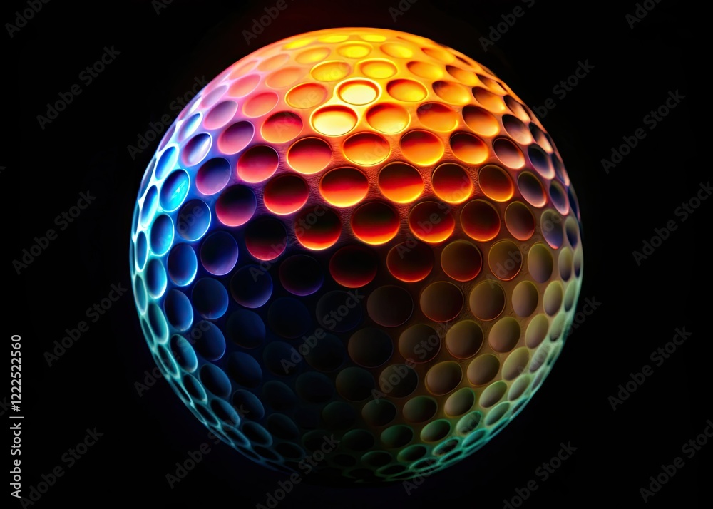 Macro close-up of a golf ball silhouette, stark black background. Macro close-up of a golf ball silhouette, stark black background.