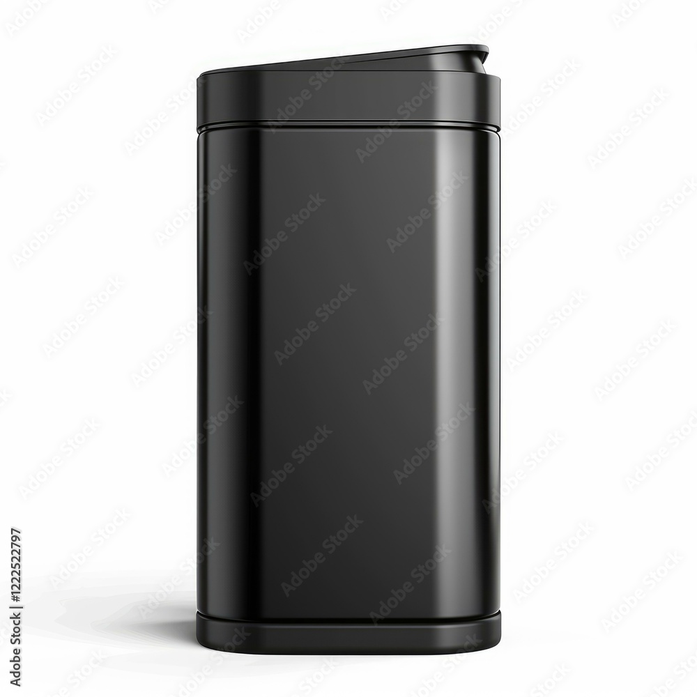Studio shot of a closed rectangular black metal container with a hinged lid, isolated on a white background, creating a sleek and modern aesthetic Studio shot of a closed rectangular black metal container with a hinged lid, isolated on a white background, creating a sleek and modern aesthetic
