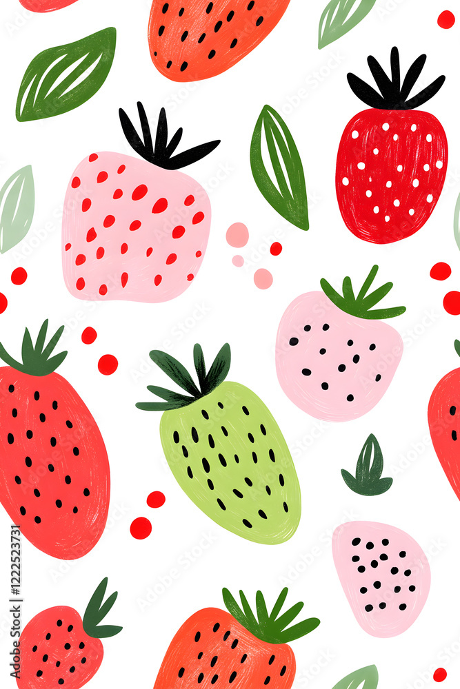 Hand-drawn seamless pattern with cute strawberry Hand-drawn seamless pattern with cute strawberry