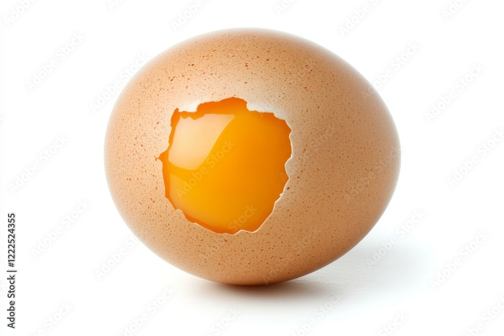 Broken Brown Chicken Egg With Yolk Exposed, Isolated On White Background With Soft Shadow. Broken Brown Chicken Egg With Yolk Exposed, Isolated On White Background With Soft Shadow.