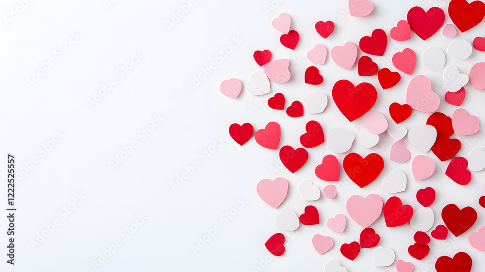 Red and pink confetti top view background. Paper cut decorations for Valentine's day design Red and pink confetti top view background. Paper cut decorations for Valentine's day design