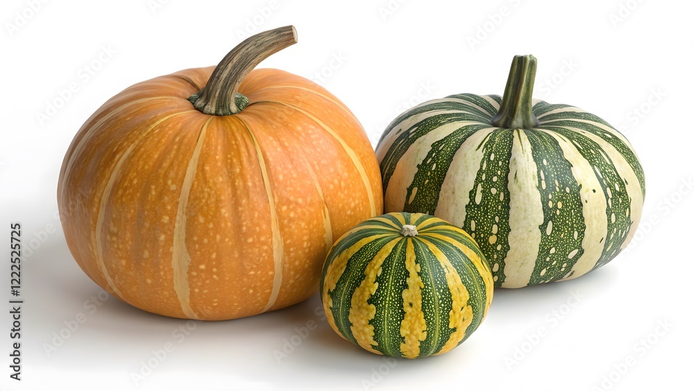 Photorealistic Green & Yellow Striped Pumpkin Autumn Harvest V1 Photorealistic Green & Yellow Striped Pumpkin Autumn Harvest V1