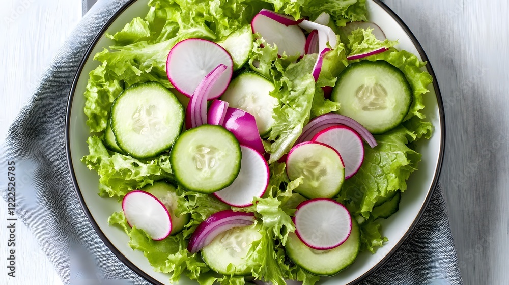 Fresh Green Salad with Cucumber, Radish, and Red Onion Fresh Green Salad with Cucumber, Radish, and Red Onion