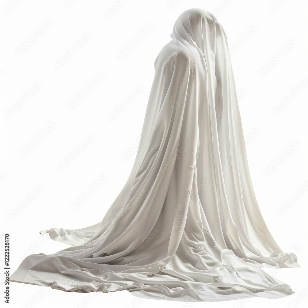 Ghostly figure draped in white cloth creating a mysterious and eerie atmosphere Ghostly figure draped in white cloth creating a mysterious and eerie atmosphere