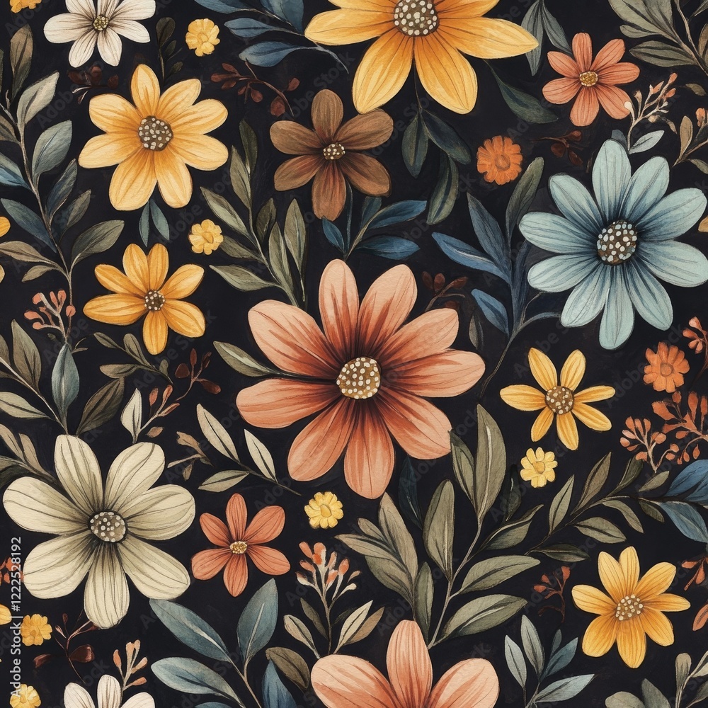 Seamless pattern with watercolor flowers in pastel tones. Seamless pattern with watercolor flowers in pastel tones.
