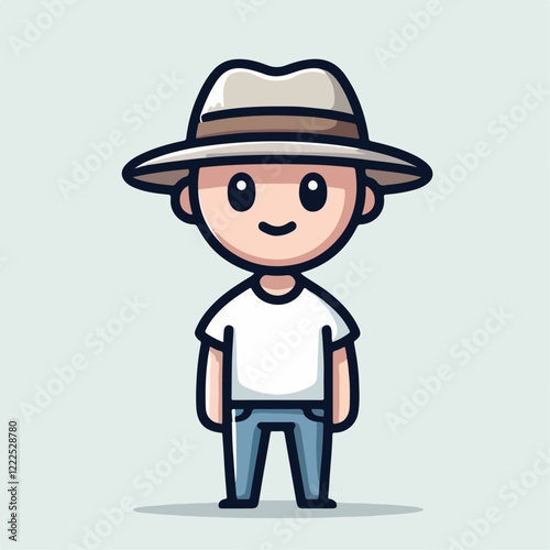cartoon vector illustration of a person standing wearing a hat