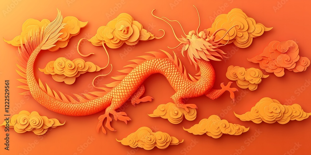 Fototapeta premium Orange Dragon in Clouds