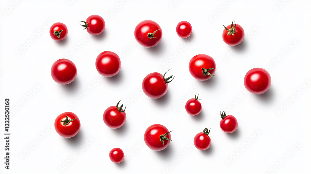 Tomato cherry, juicy red tomatoes whole and slice, realistic vector illustration isolated on white background. Chopped pomodoro, raw organic vegetable Tomato cherry, juicy red tomatoes whole and slice, realistic vector illustration isolated on white background. Chopped pomodoro, raw organic vegetable