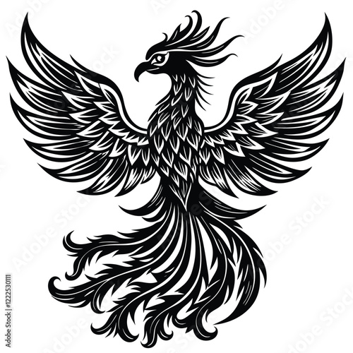  Phoenix Black and white vector illustration animal silhouette 