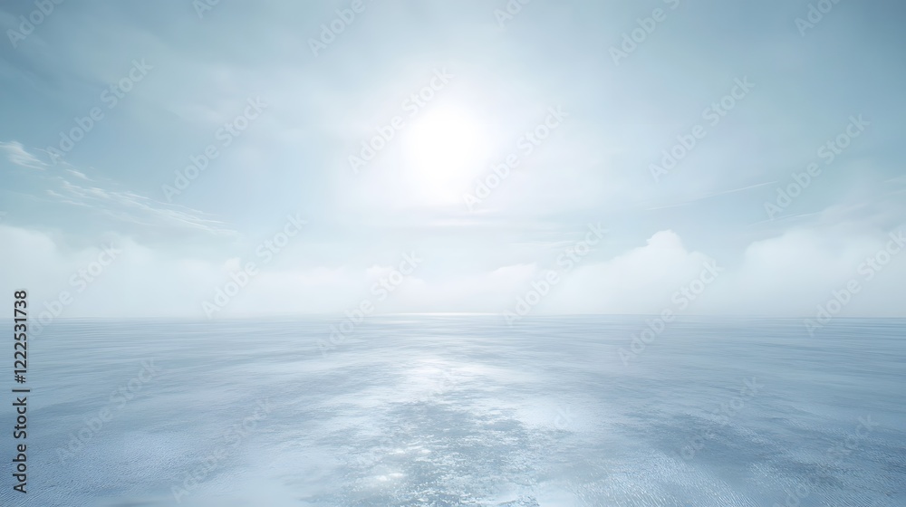 Serene Minimalist Ocean Seascape, Calm Water Under Bright Sky Serene Minimalist Ocean Seascape, Calm Water Under Bright Sky