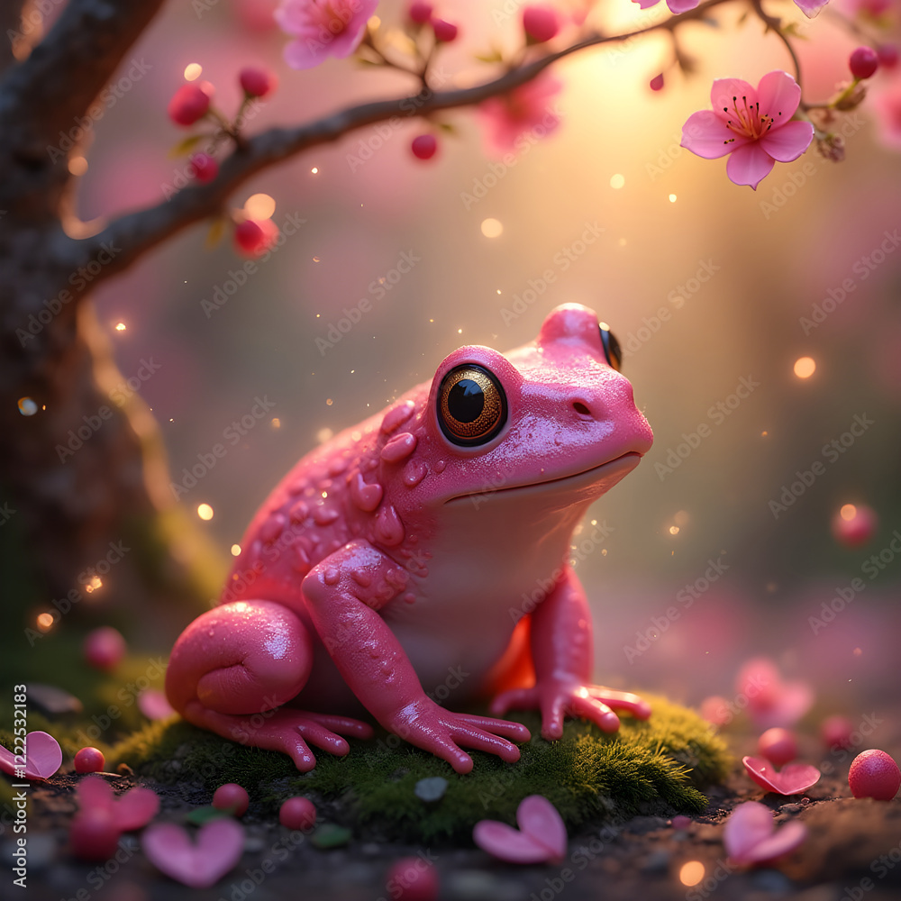 Enchanted Pink Frog Among Blossoms, valentine's card