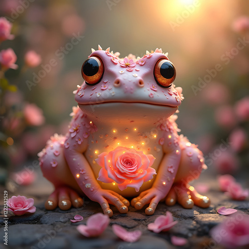 Obraz na płótnie Enchanted Frog with a Glowing Rose, Valentine's Day w salonie
