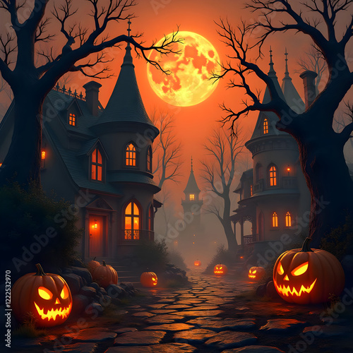 Obraz na płótnie Haunted Halloween Night w salonie