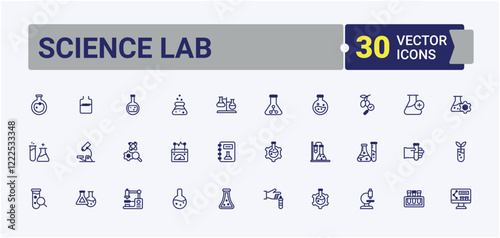 Science Lab icon set. Includes icons for bulb, Laboratory, scientific, equipment, ui, education and more. Simple icon designs. Solid line editable vector illustration.