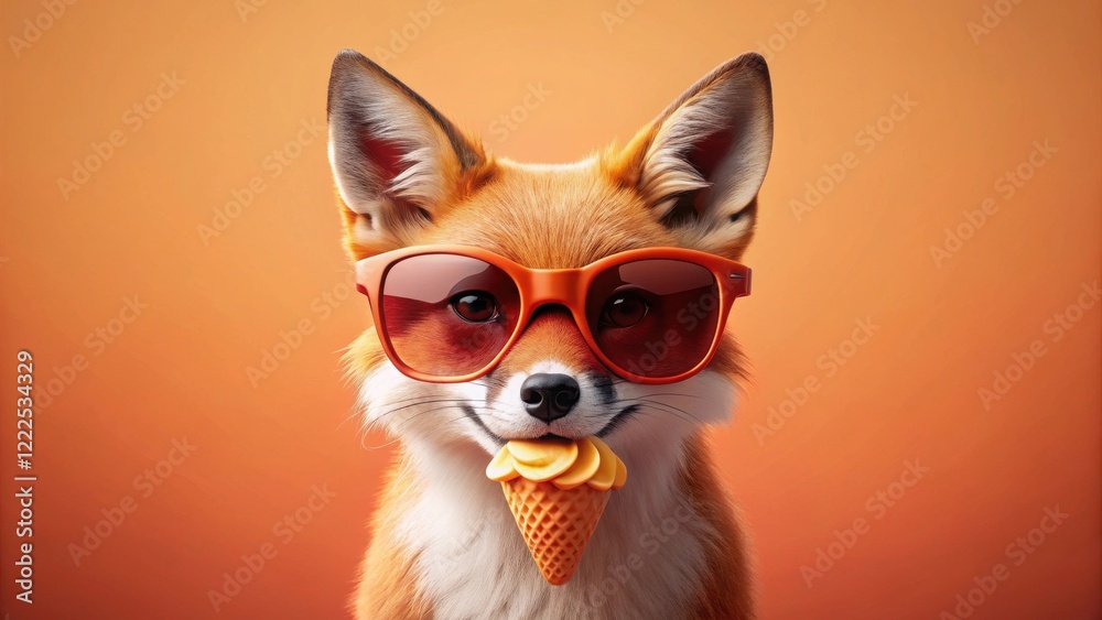 Fototapeta premium A Cool Fox in Sunglasses Enjoying a Sweet Treat on a Warm Day