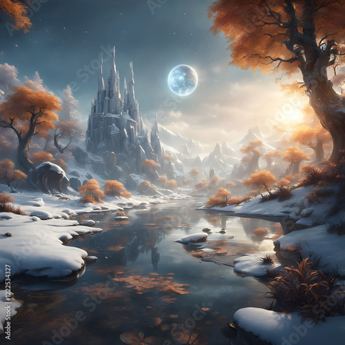 Enchanted winter land on Alien planet 