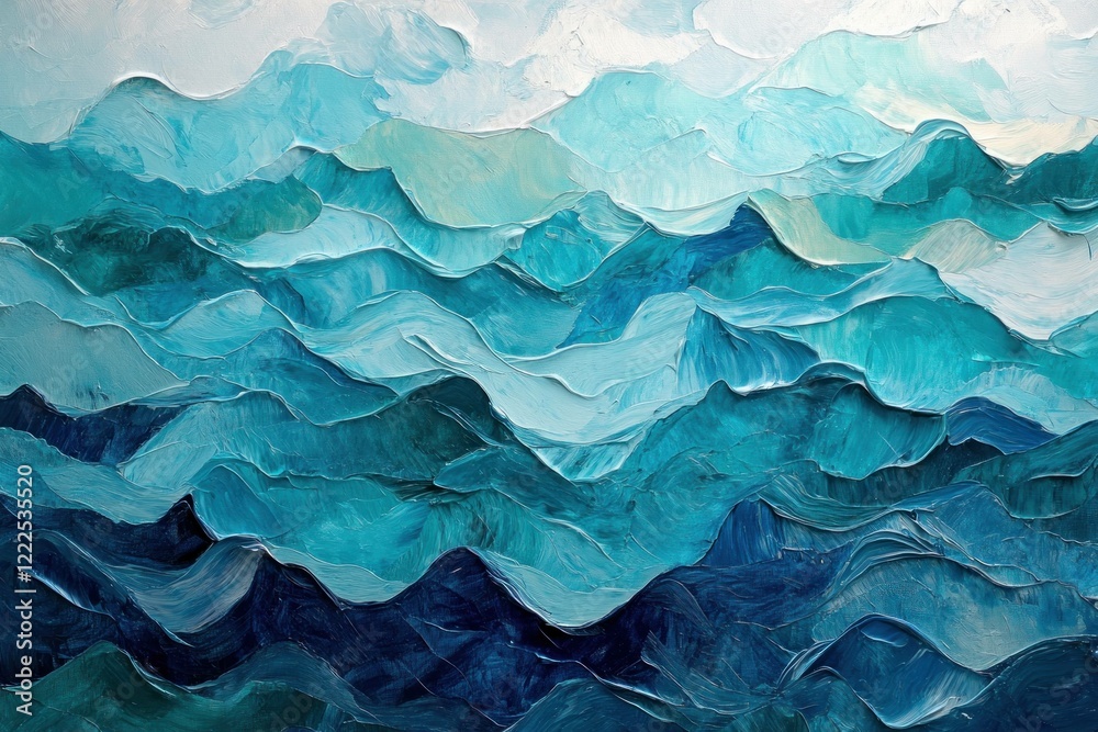 Abstract turquoise ocean waves, showcasing various shades of blue and green, capturing a serene and tranquil oceanic atmosphere Abstract turquoise ocean waves, showcasing various shades of blue and green, capturing a serene and tranquil oceanic atmosphere