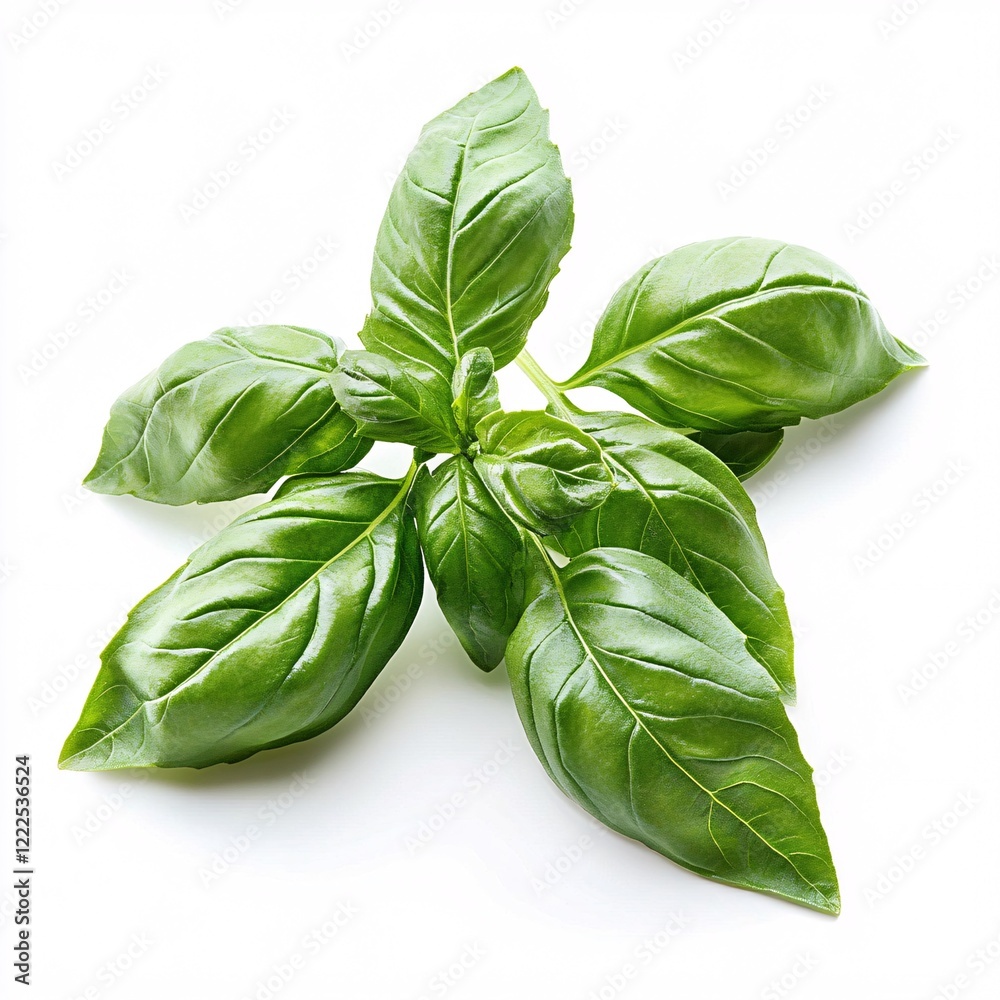 Fototapeta premium Fresh Basil Sprig Isolated on White Background