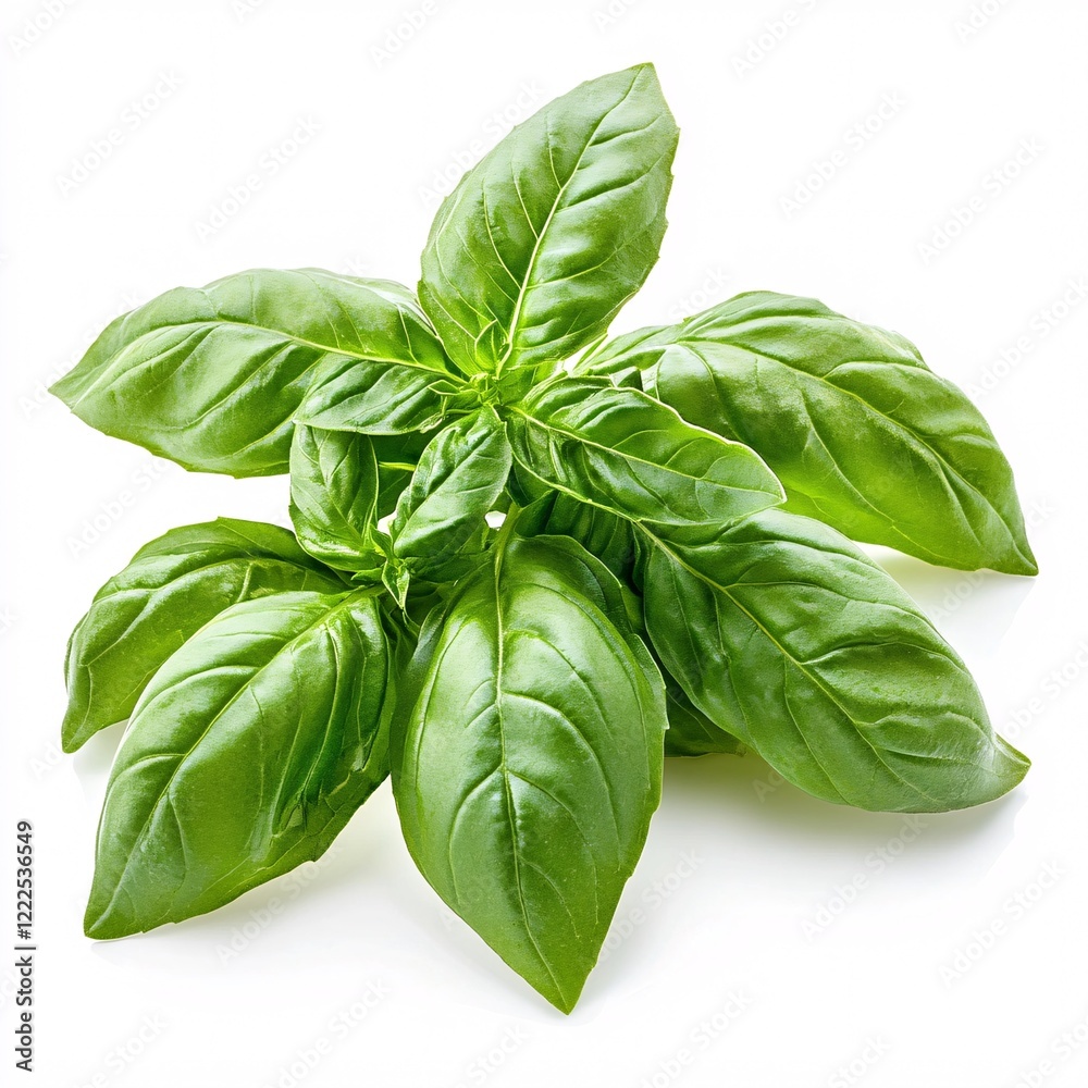 Fototapeta premium Fresh Basil Sprig Isolated on White Background