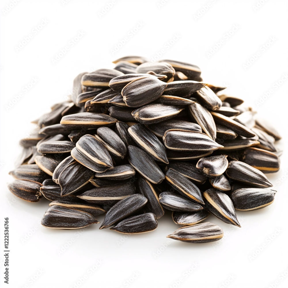 Pile of Black Sunflower Seeds Isolated on a Plain White Background Pile of Black Sunflower Seeds Isolated on a Plain White Background