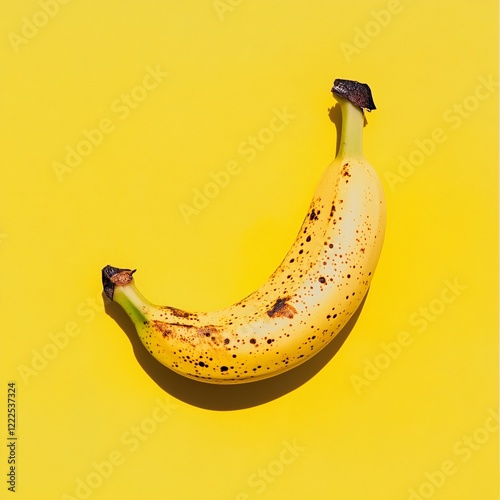 Bright Yellow Banana on Yellow Background photo