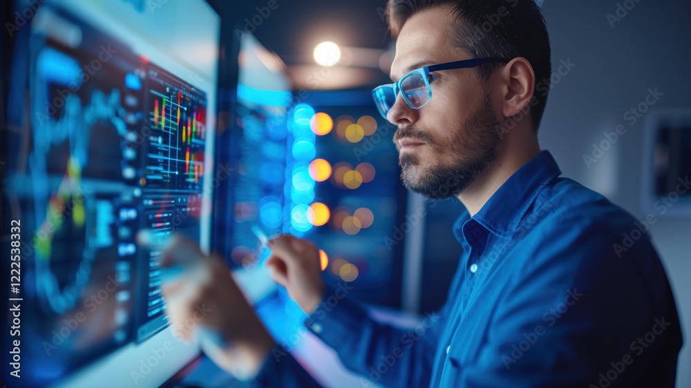 network administrator monitors server health and performance on multiple screens, analyzing data and ensuring system stability in high tech environment network administrator monitors server health and performance on multiple screens, analyzing data and ensuring system stability in high tech environment