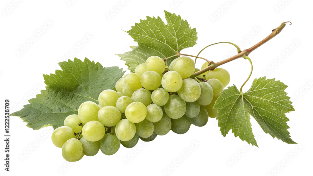 Ripe Green Grapes Hanging in a Cluster, Freshly Picked and Attached to a Stem on Transparent Background PNG
