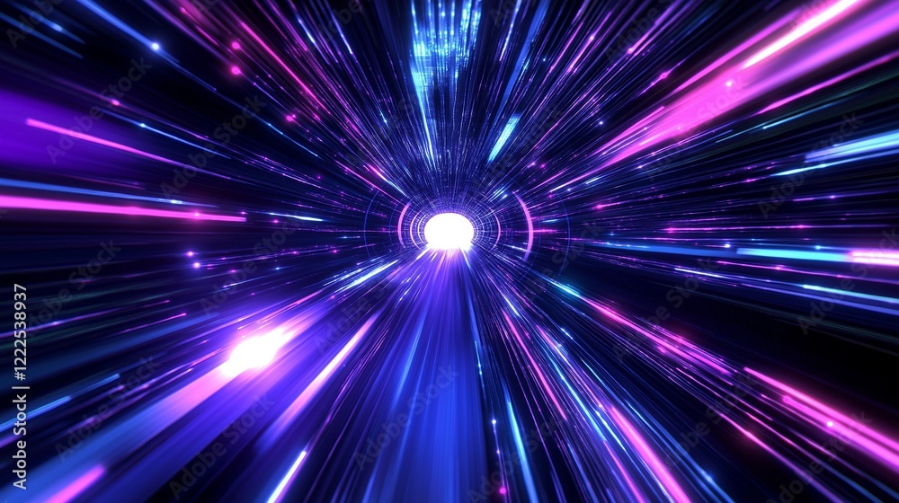 Futuristic hyperspace tunnel with glowing neon light streaks and motion blur effect Futuristic hyperspace tunnel with glowing neon light streaks and motion blur effect