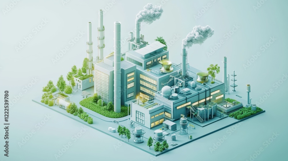 A cityscape with a large factory in the middle A cityscape with a large factory in the middle