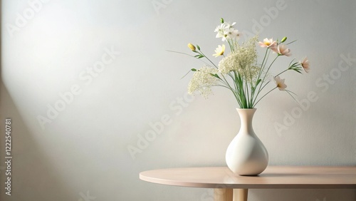 Wallpaper Mural Serene Floral Arrangement in a Simple White Vase on a Light Wooden Table Against a Neutral Wall Torontodigital.ca