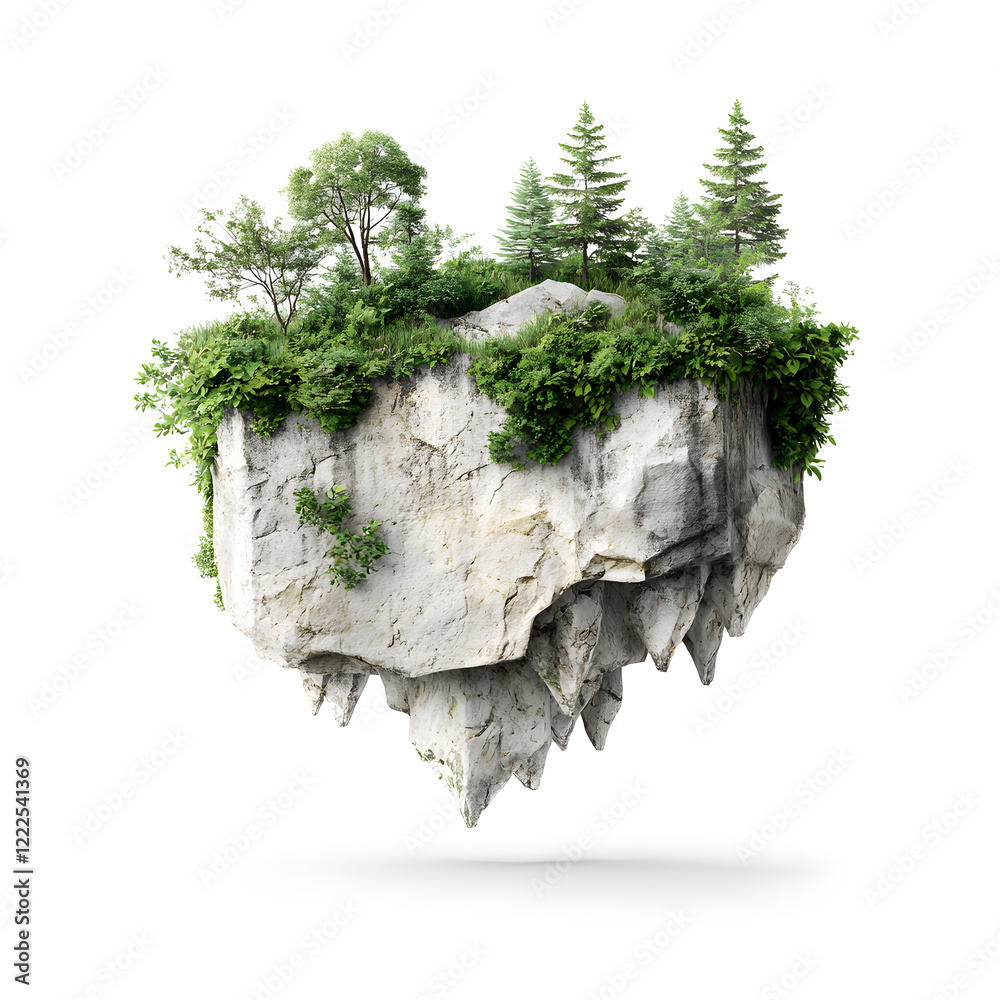 Fototapeta premium 3d floating tropical island on plain white background