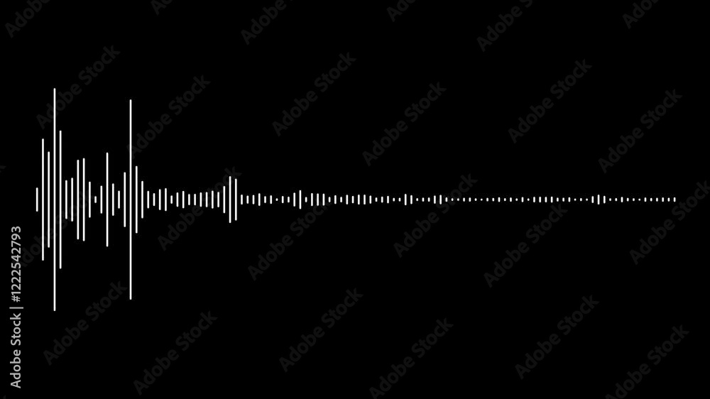 abstract music sound wave or audio waveform on a black background. Technology digital signal Audio spectrum. 
Sound waves meter. White audio waveform, Sound wave isolated animation.