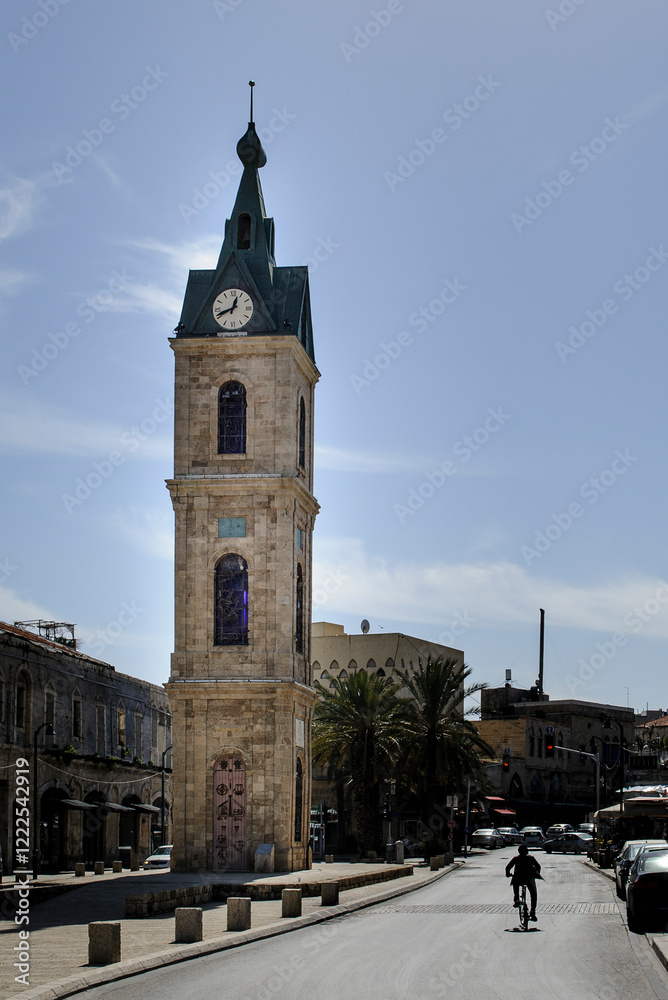 Fototapeta premium Daylight view of the historic Jaffa Clock Tower in the Old City of Tel Aviv-Yafo, Israel.
